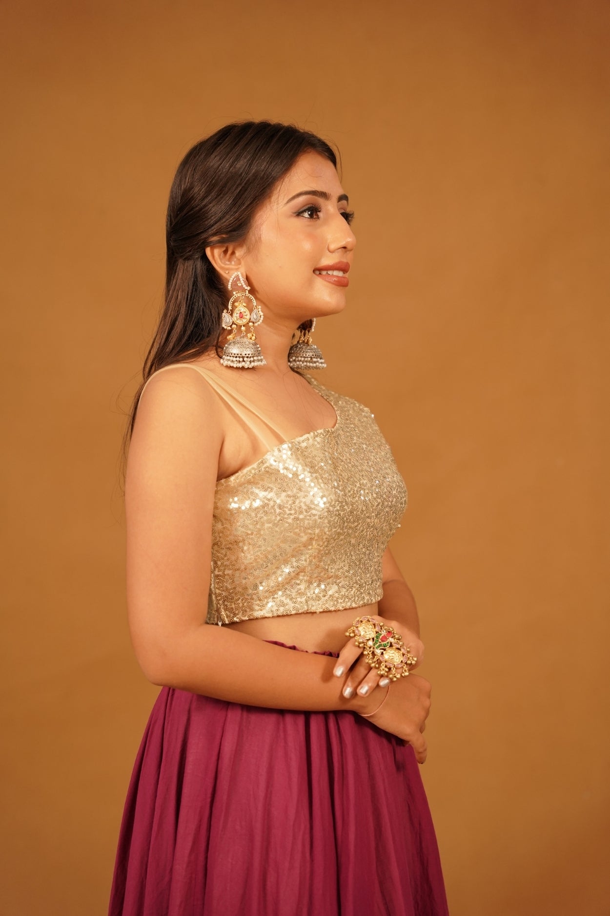 GOLDEN SEQUENCE ONE-SHOULDER BLOUSE
