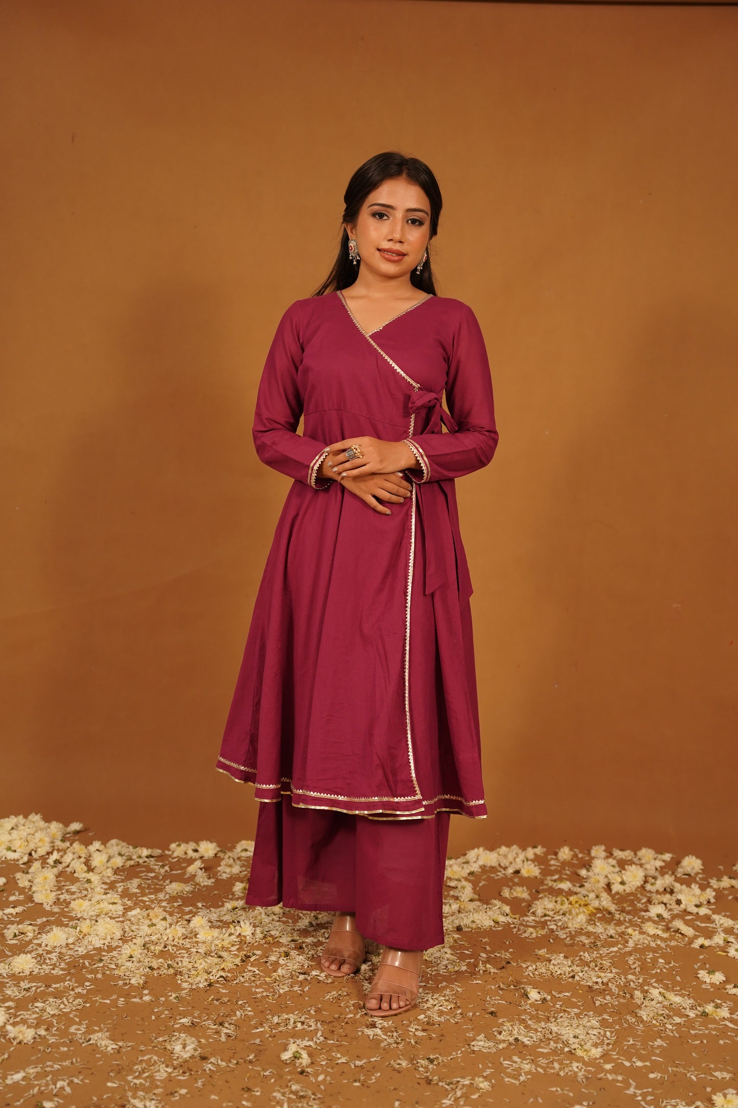 WINE MUL COTTON AANGRAKH SET