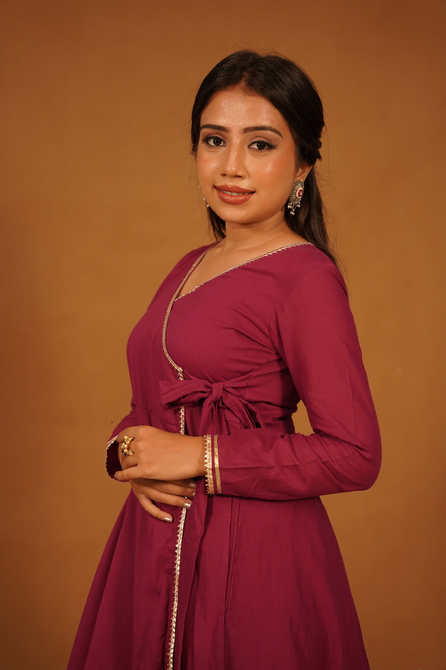 WINE MUL COTTON AANGRAKH SET