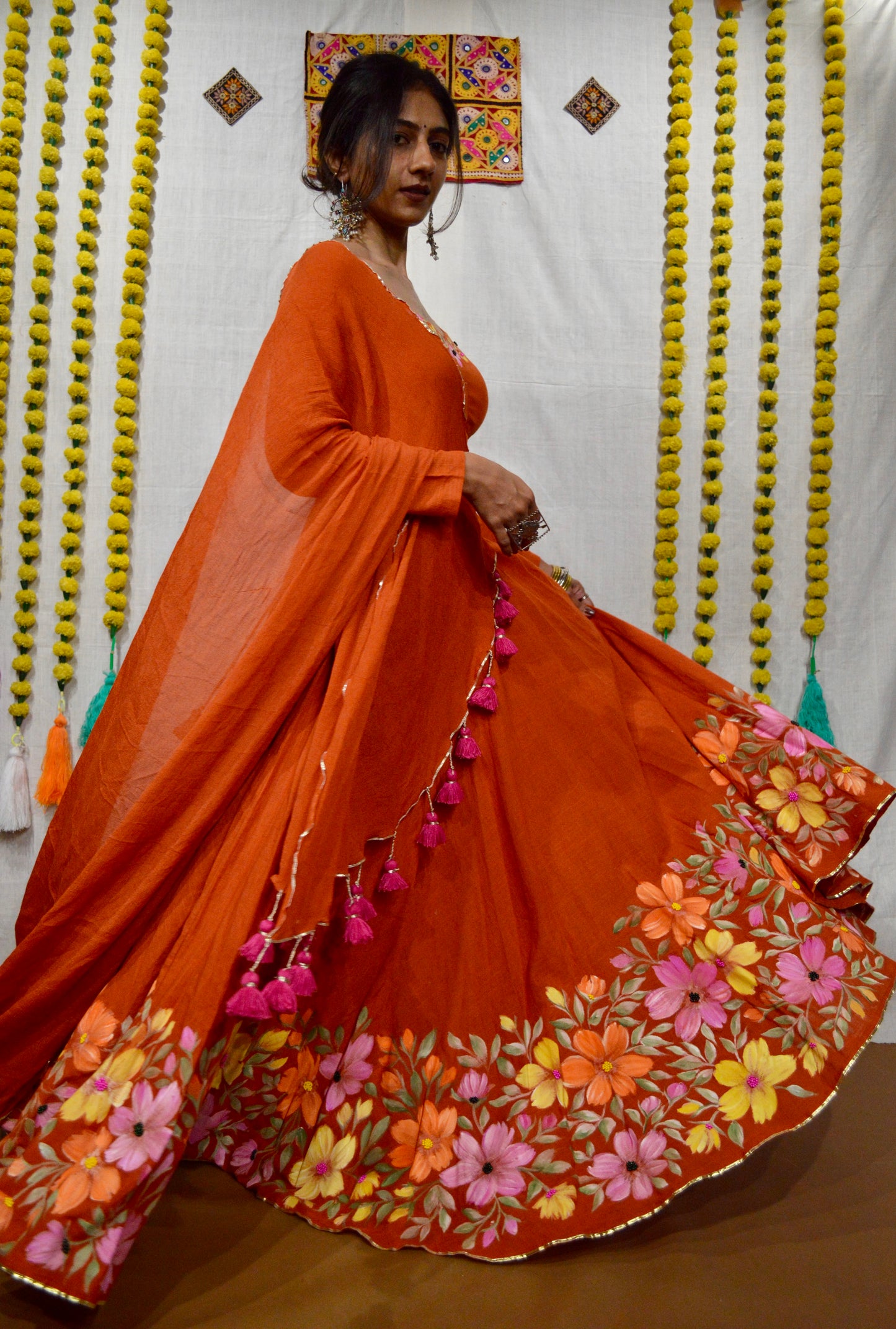 Keshariya Blossom Hand painted Choli Set