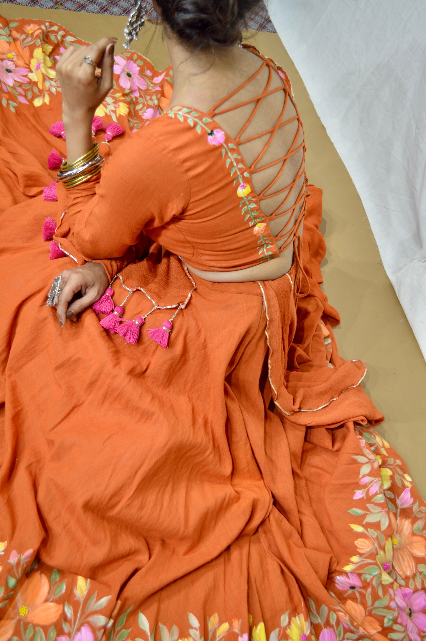 Keshariya Blossom Hand painted Choli Set