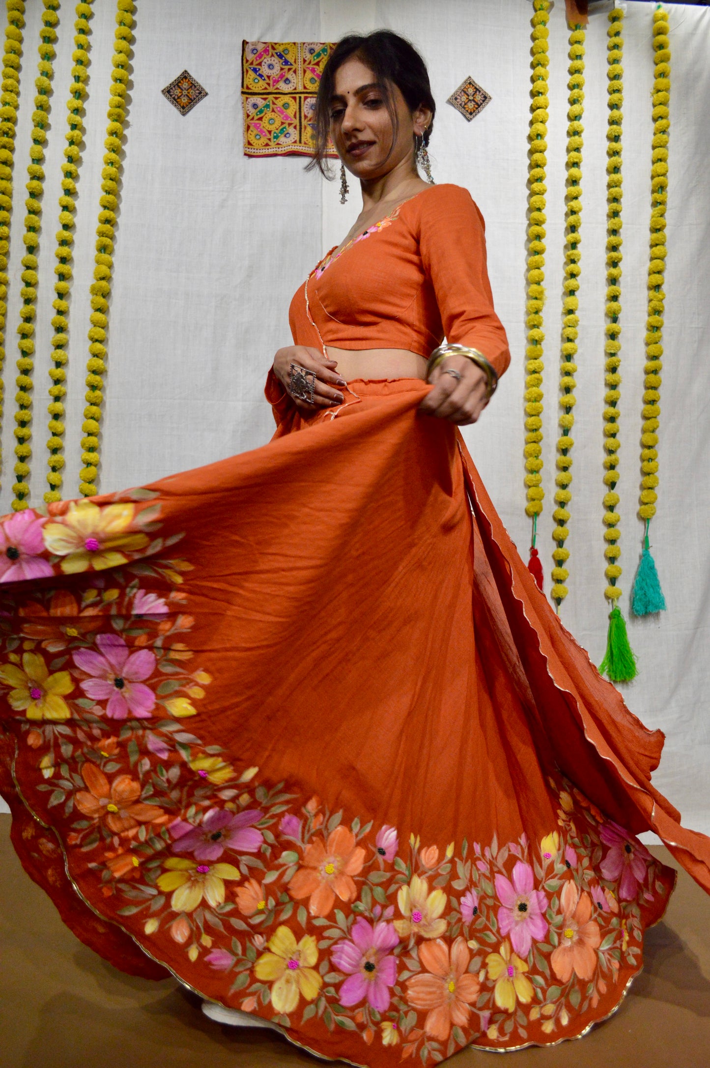 Keshariya Blossom Hand painted Choli Set