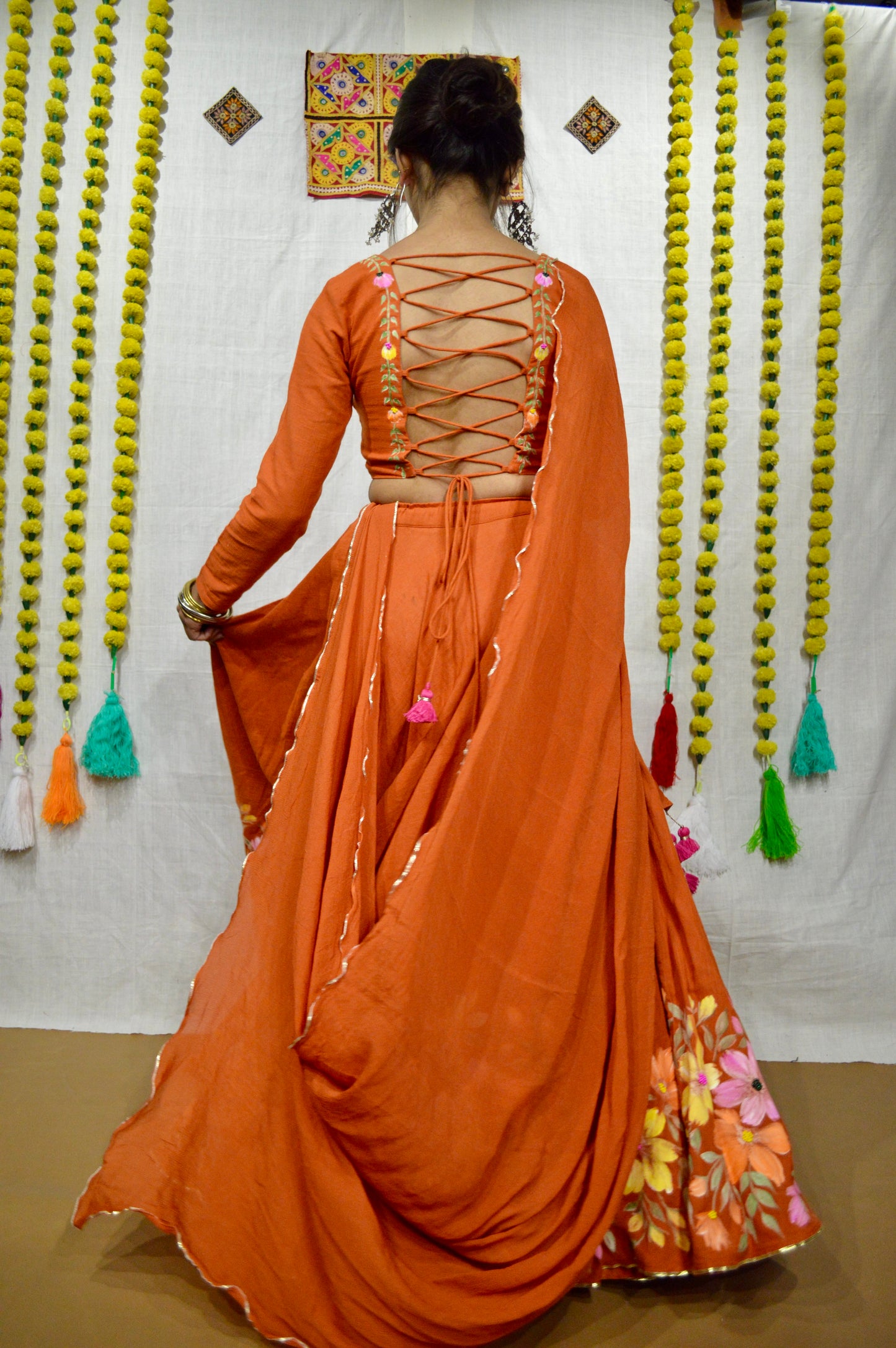 Keshariya Blossom Hand painted Choli Set