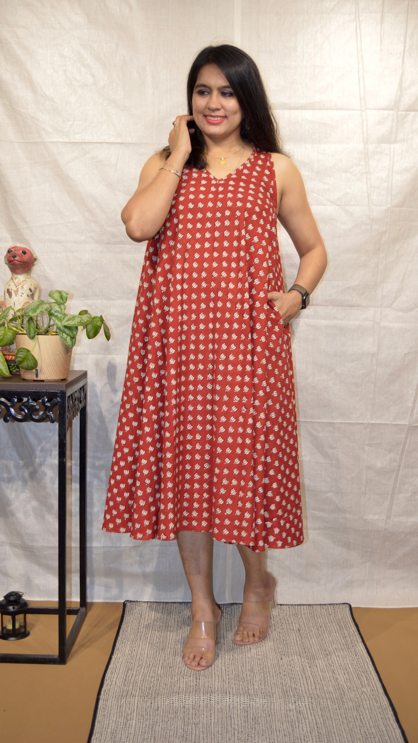 Rust Lotus Circular Dress