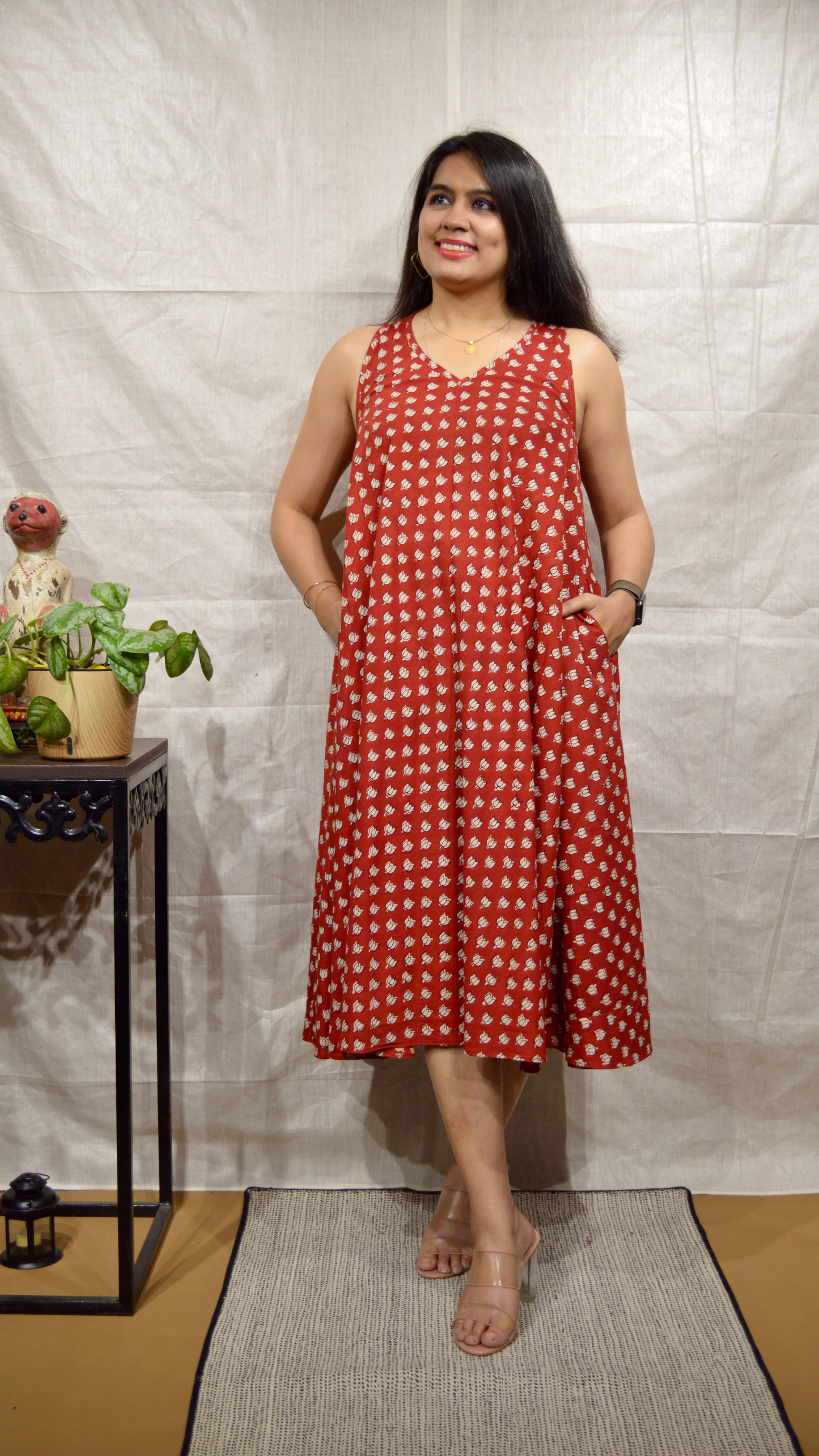 Rust Lotus Circular Dress