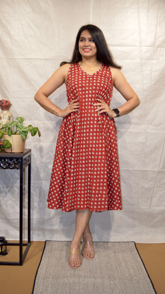 Rust Lotus Circular Dress