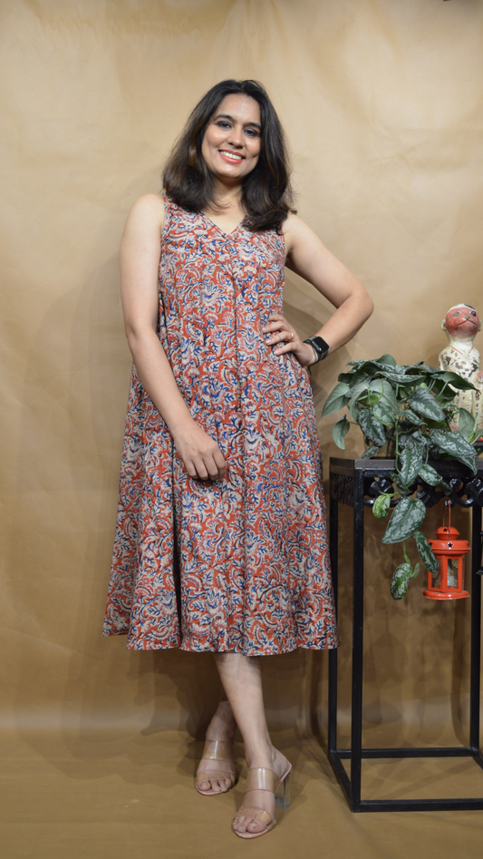 The Rustic Blossom Kalamkari Circular Dress