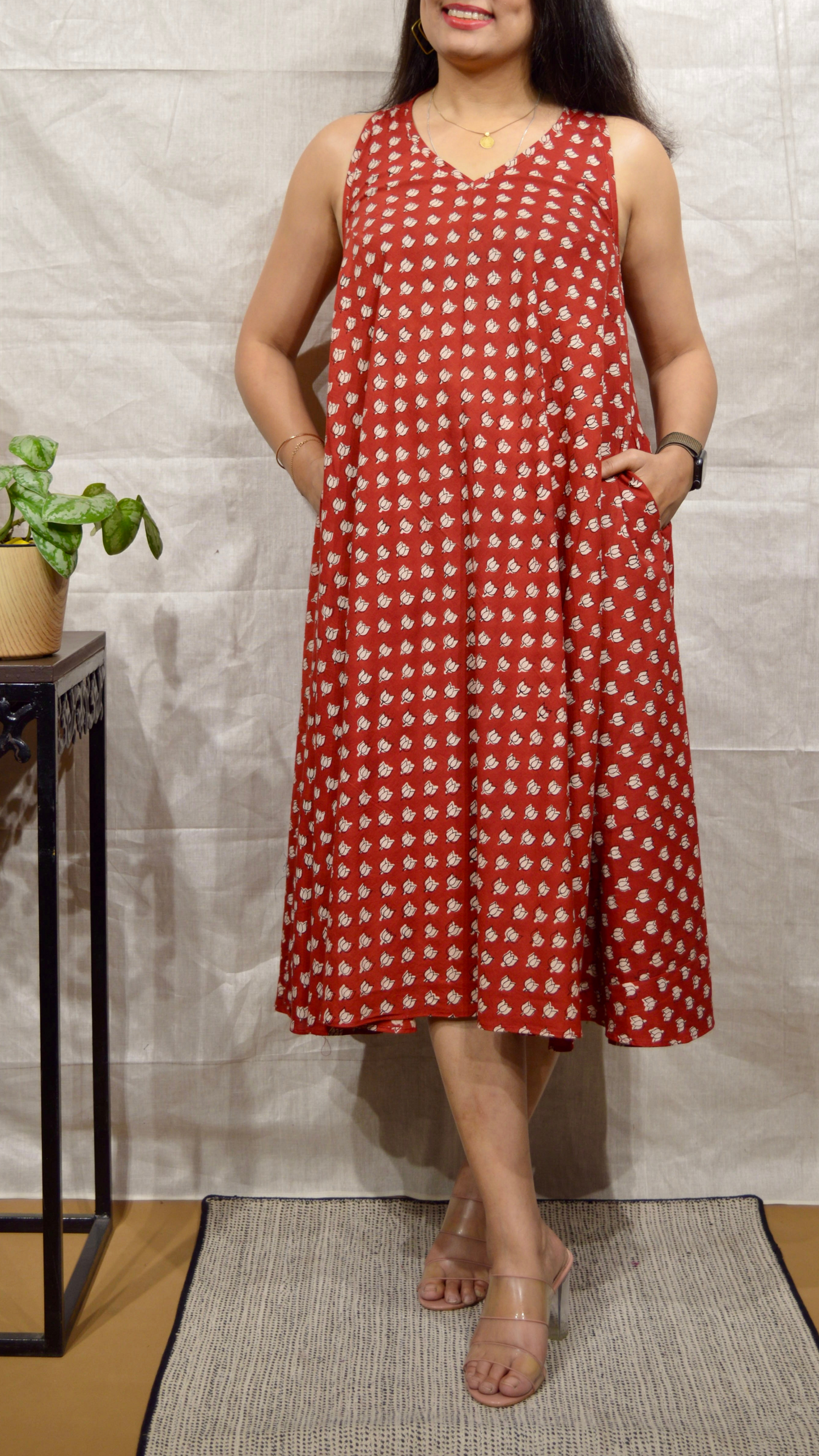 Rust Lotus Circular Dress