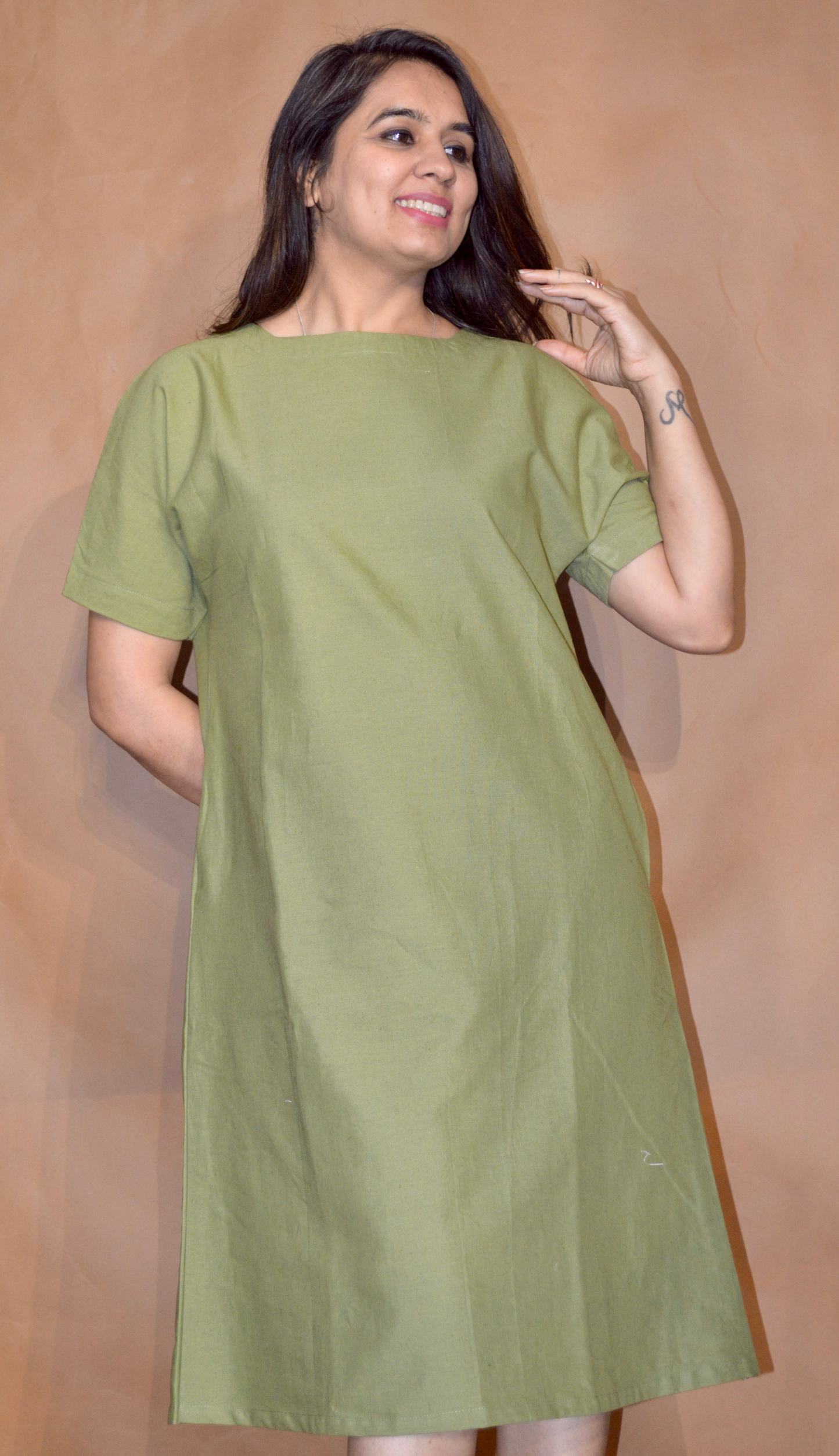 Everyday Ease Tee Dress – Olive Calm