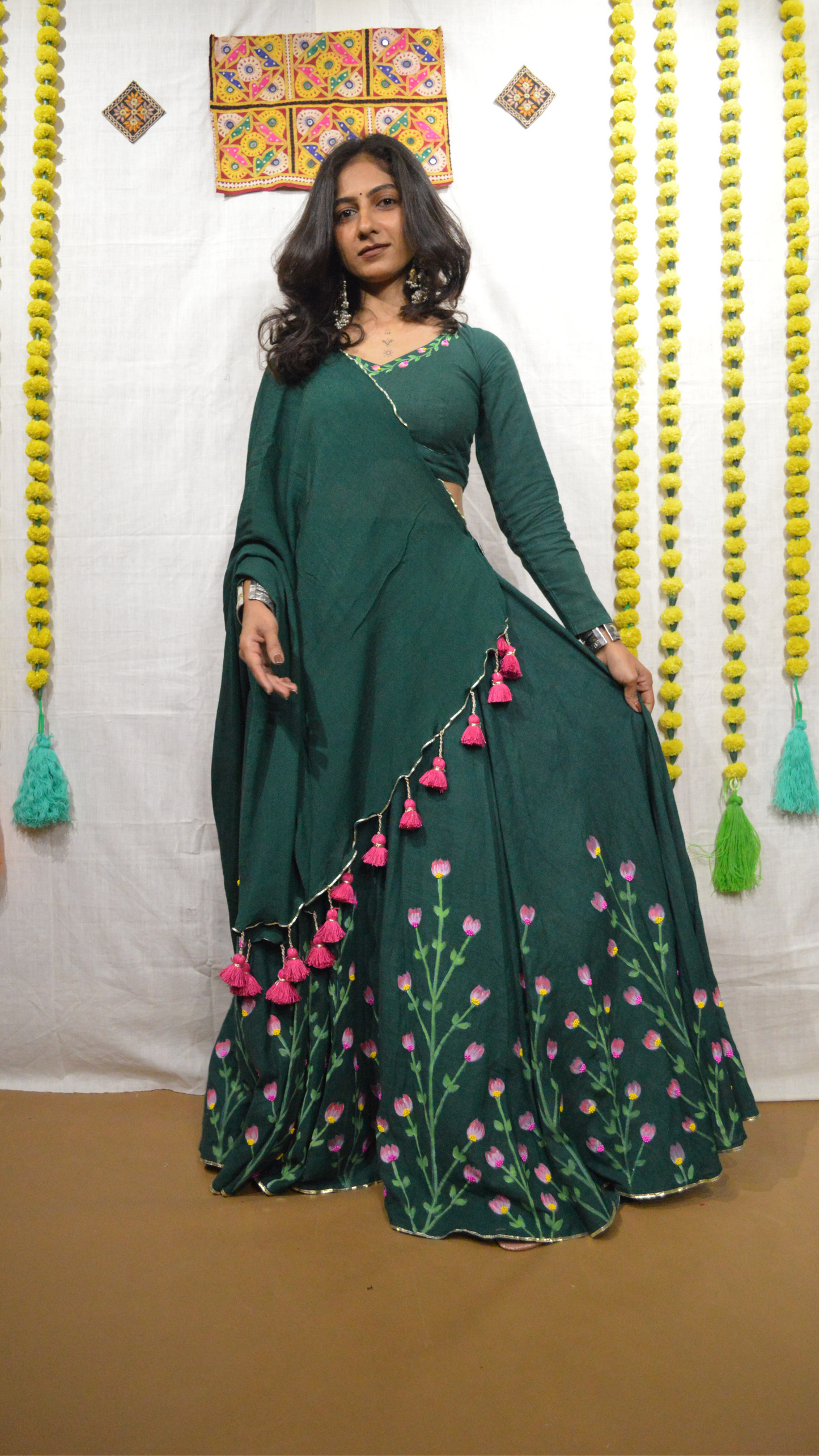 Vrindavan Phool Hand Painted Choli Set