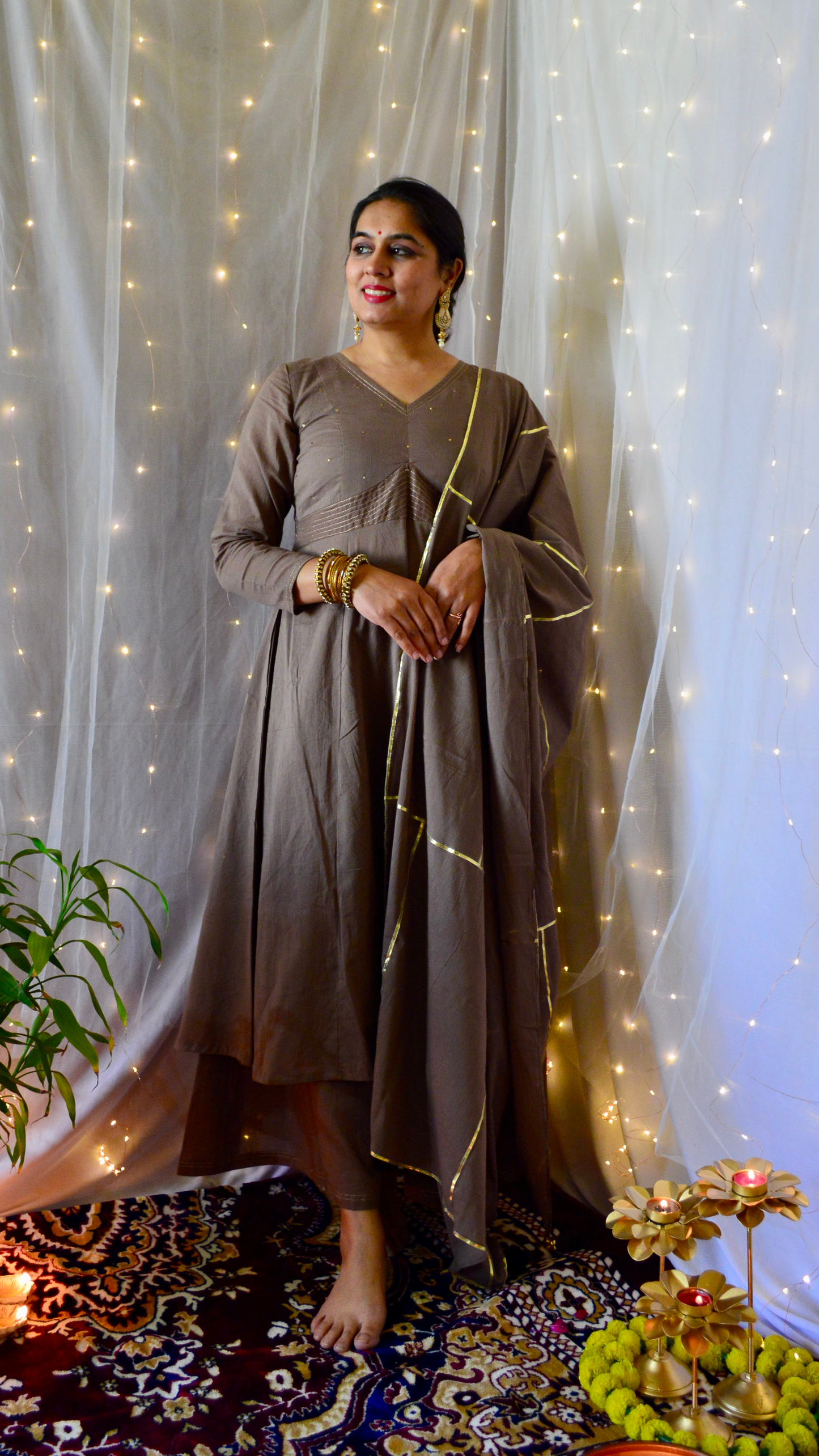 The Sunheri Ash Grey Anarkali Dress