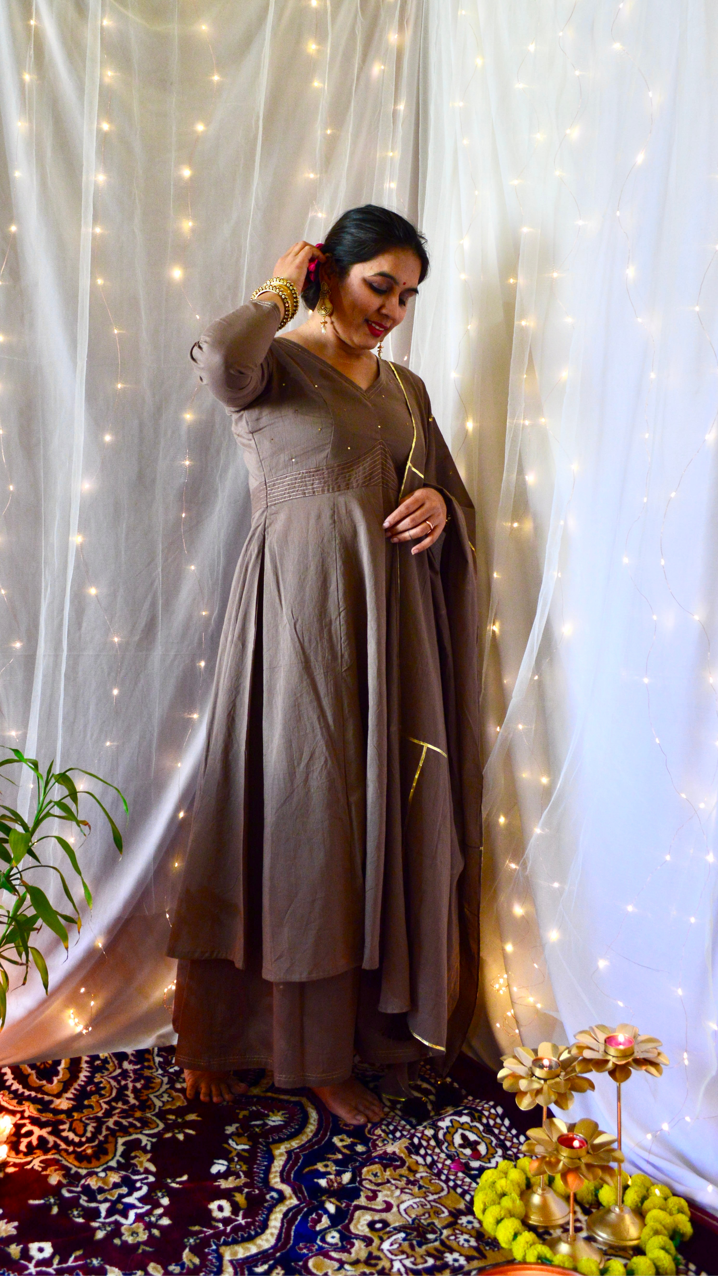 The Sunheri Ash Grey Anarkali Dress