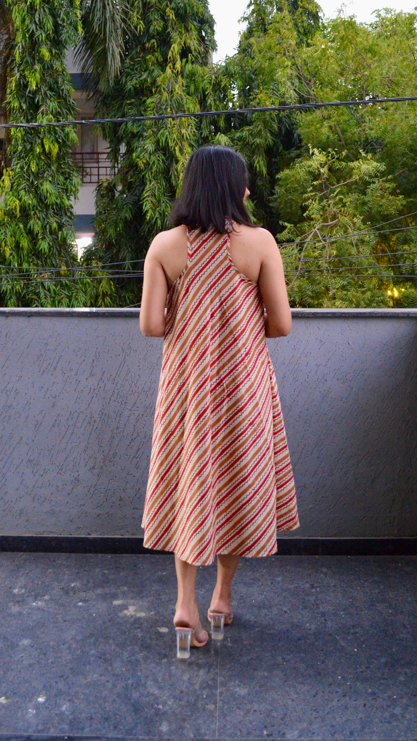 Beige Striped T back Dress