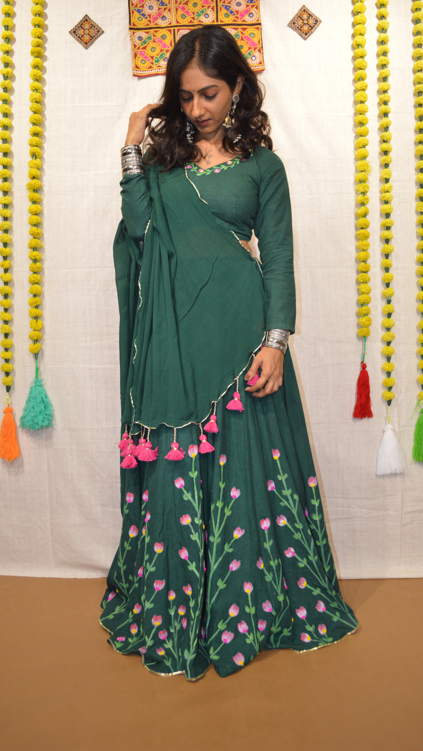 Vrindavan Phool Hand Painted Choli Set