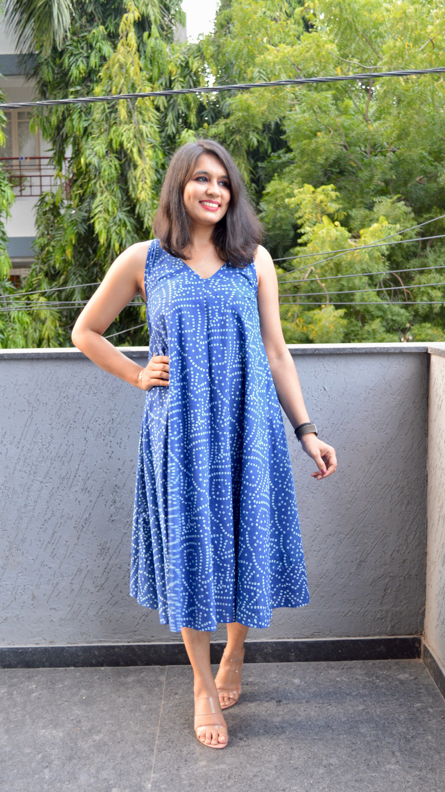 Blue Bandhani Circular Dress