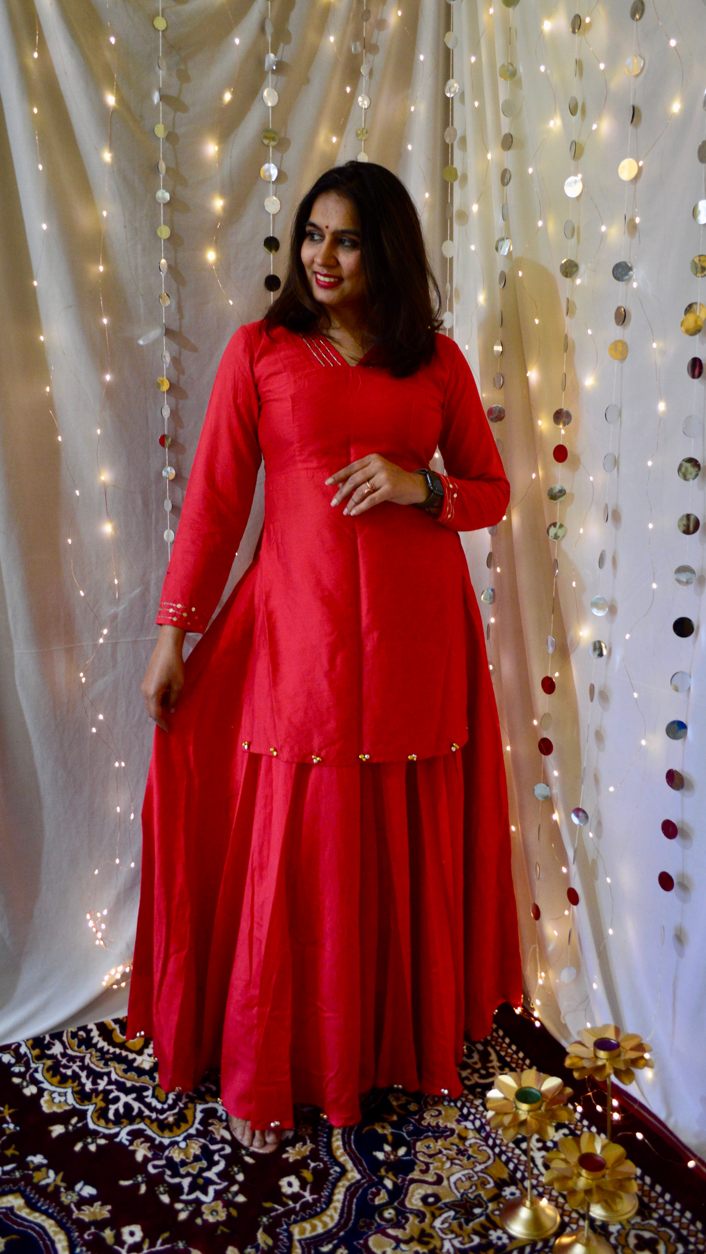 The chaaya Red kurta Lehenga set