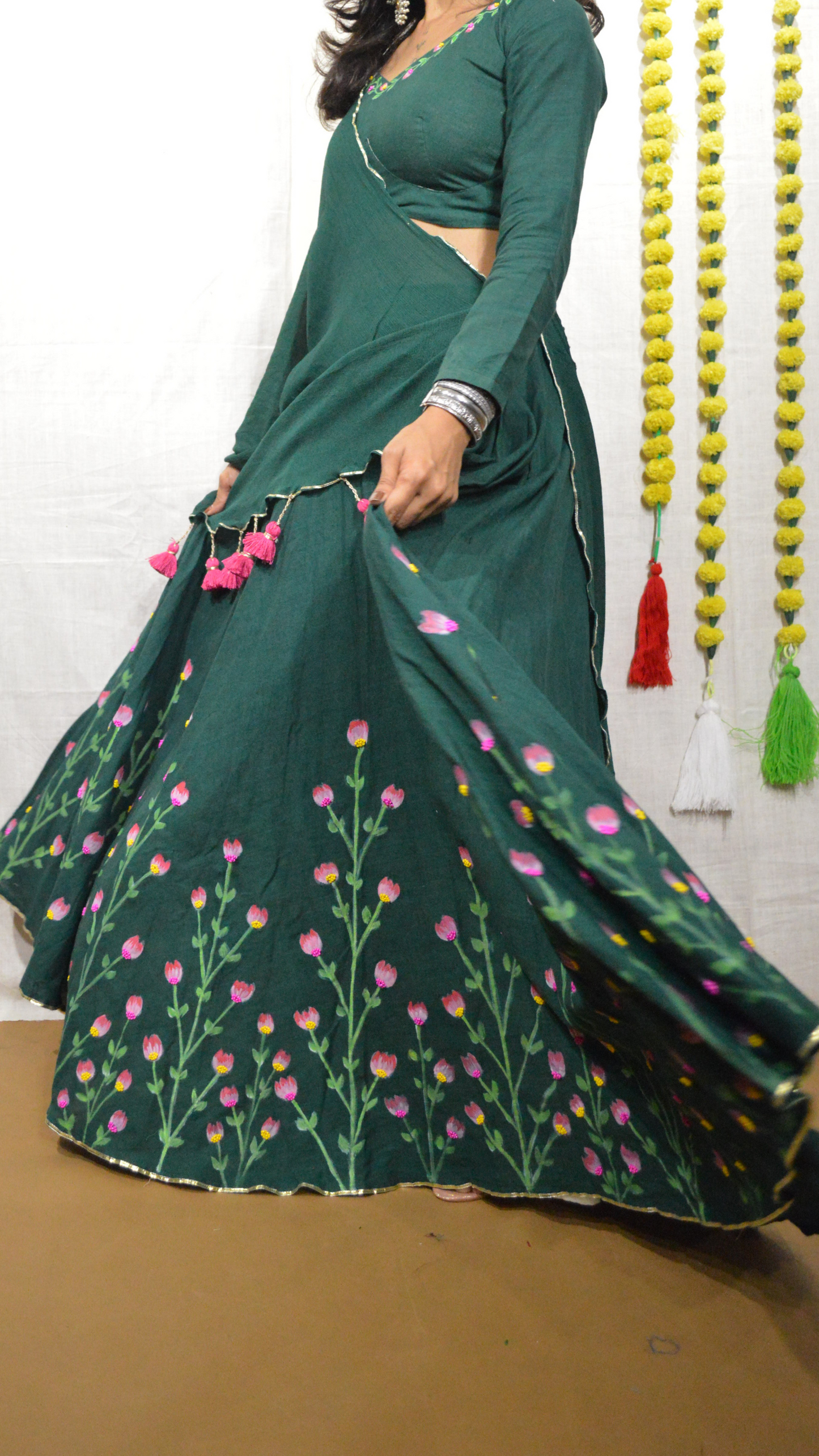 Vrindavan Phool Hand Painted Choli Set