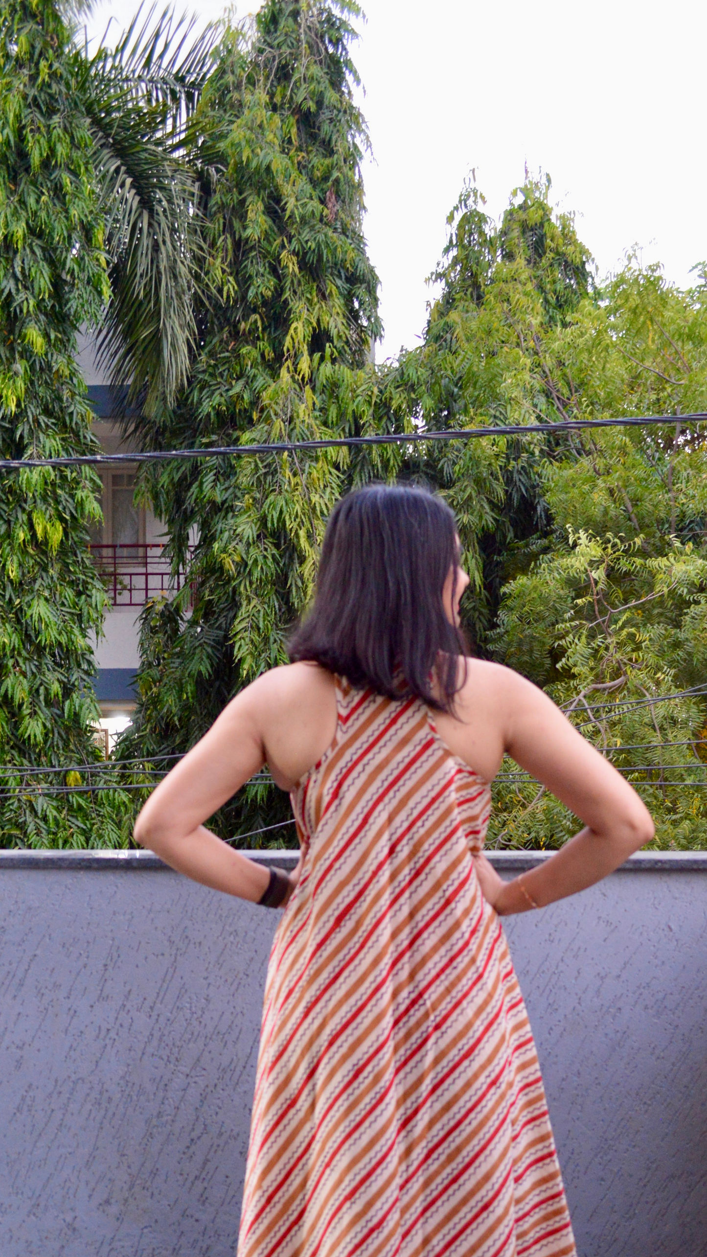 Beige Striped T back Dress