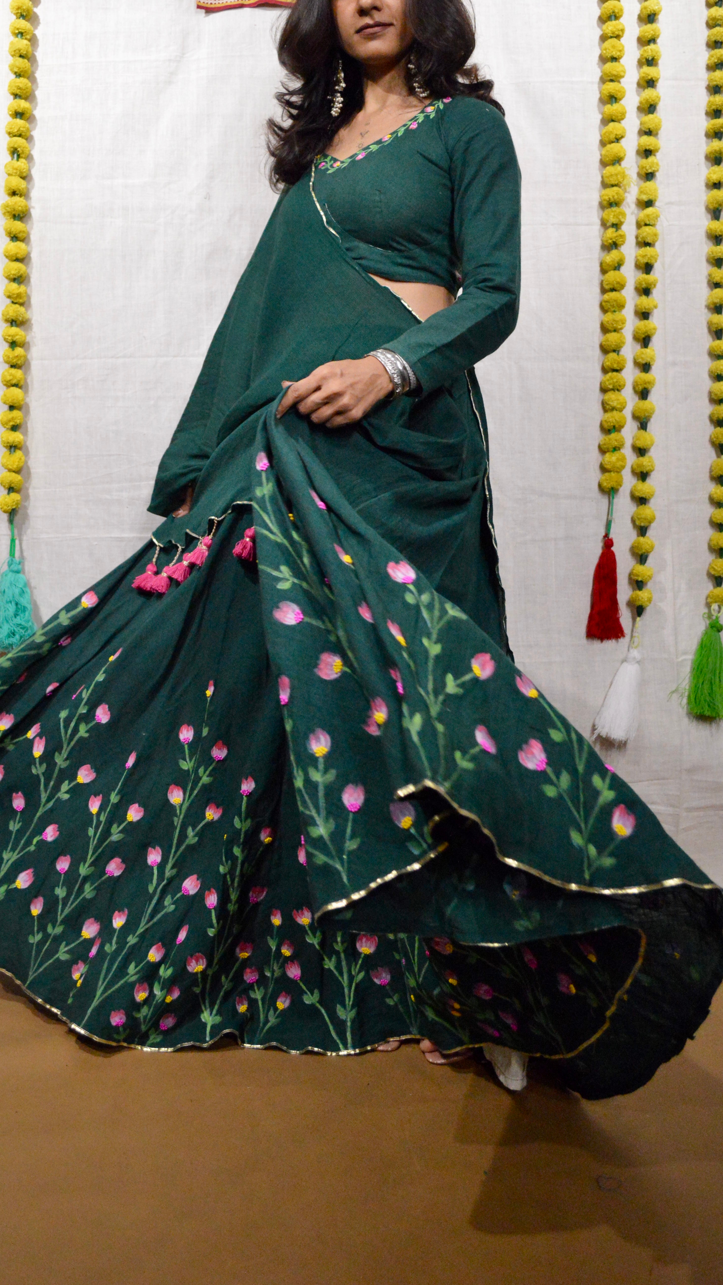 Vrindavan Phool Hand Painted Choli Set