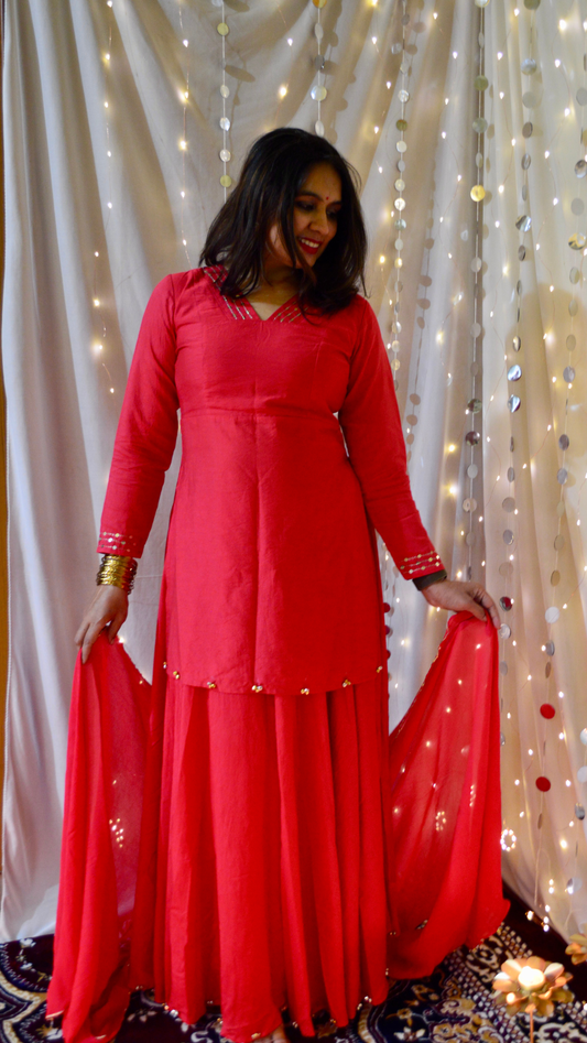 The chaaya Red kurta Lehenga set