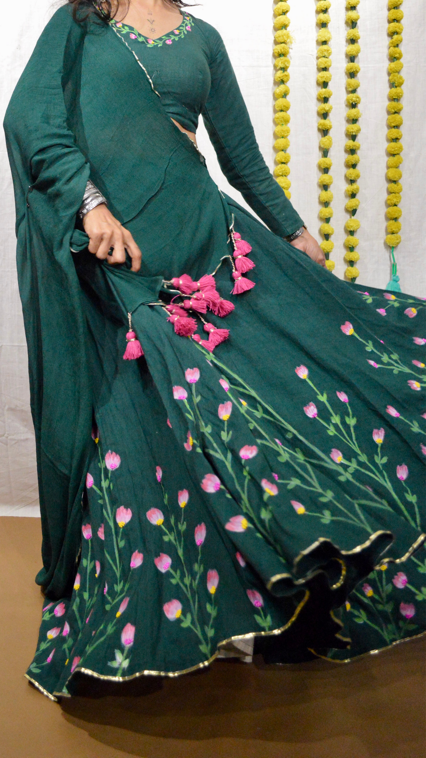 Vrindavan Phool Hand Painted Choli Set