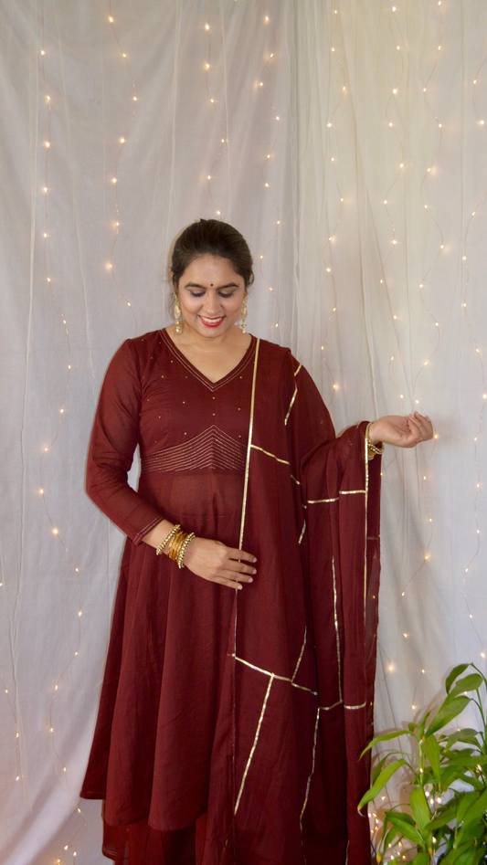 The Sunheri Maroon Anarkali Dress