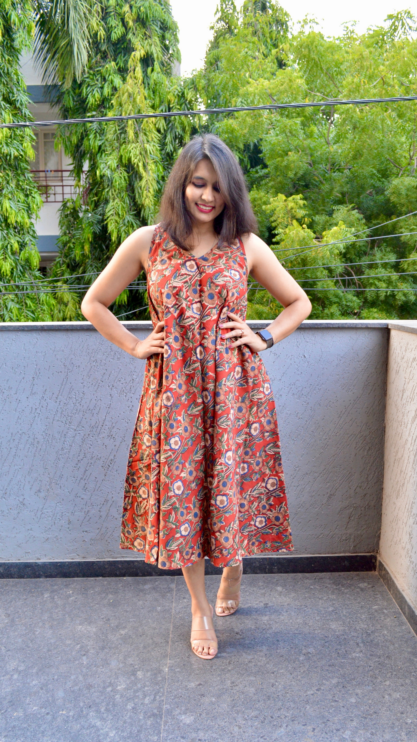 Rust Kalamkari Circular Dress