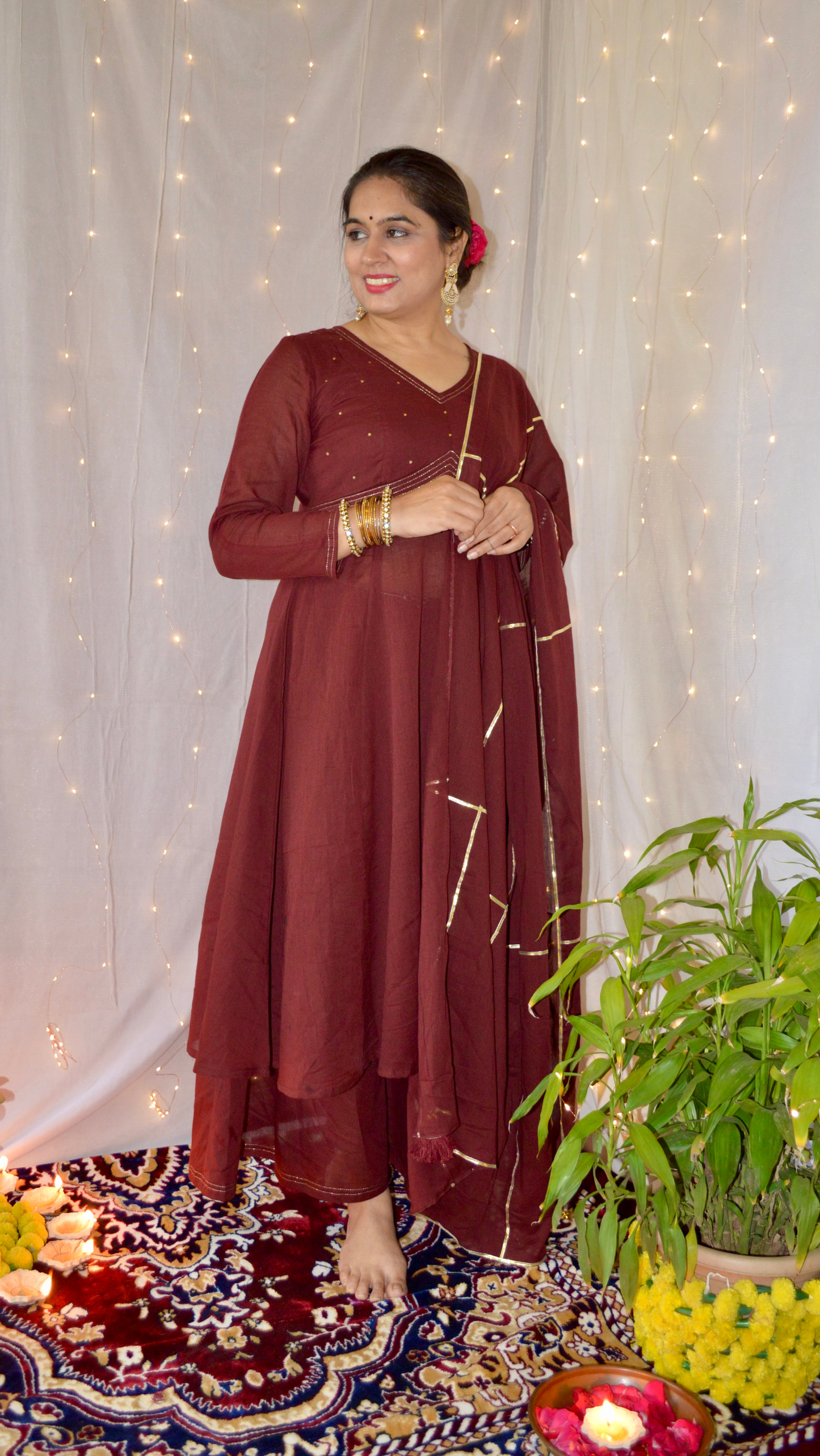 The Sunheri Maroon Anarkali Dress