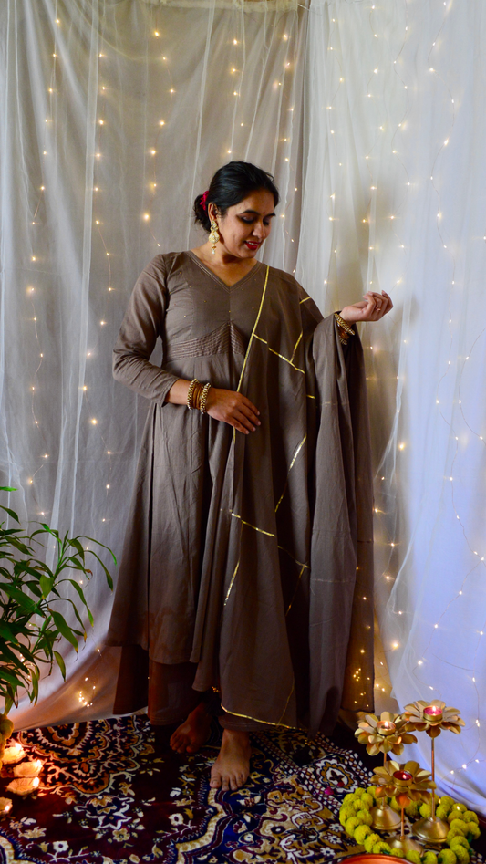 The Sunheri Ash Grey Anarkali Dress