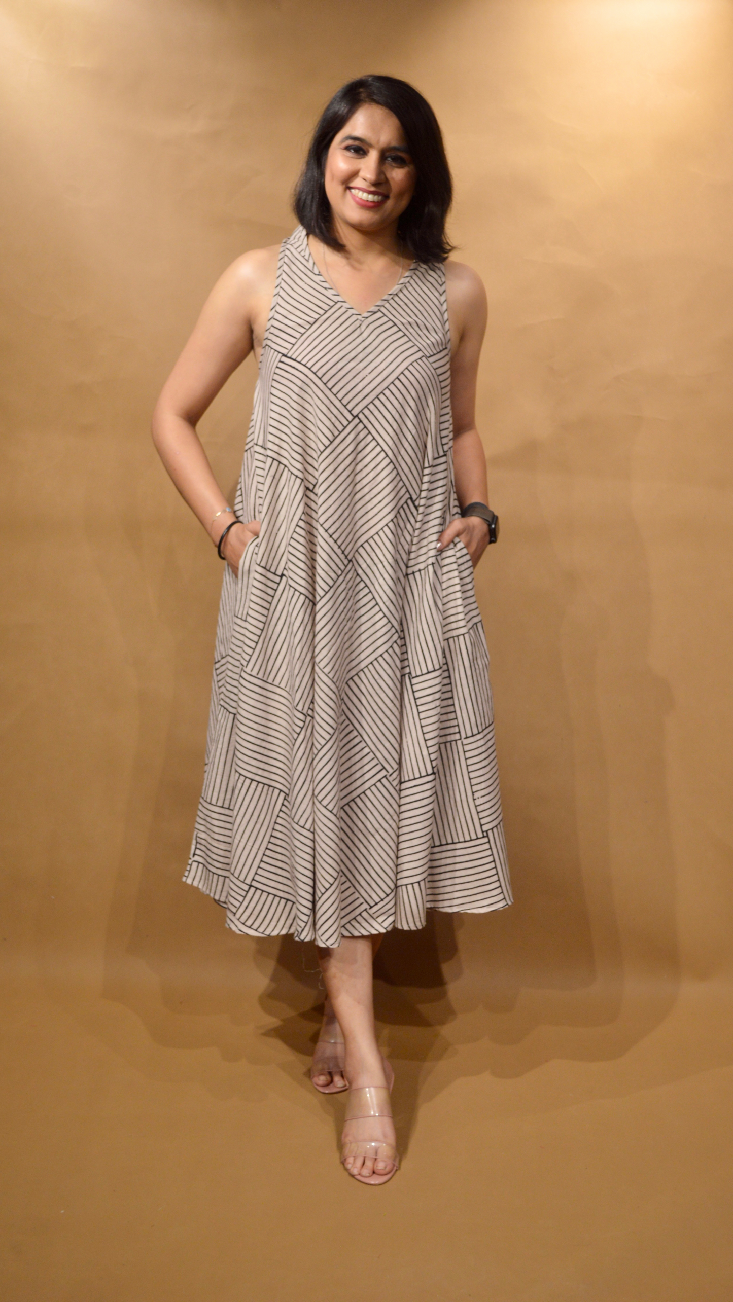 Beige Circular Geometric Dress