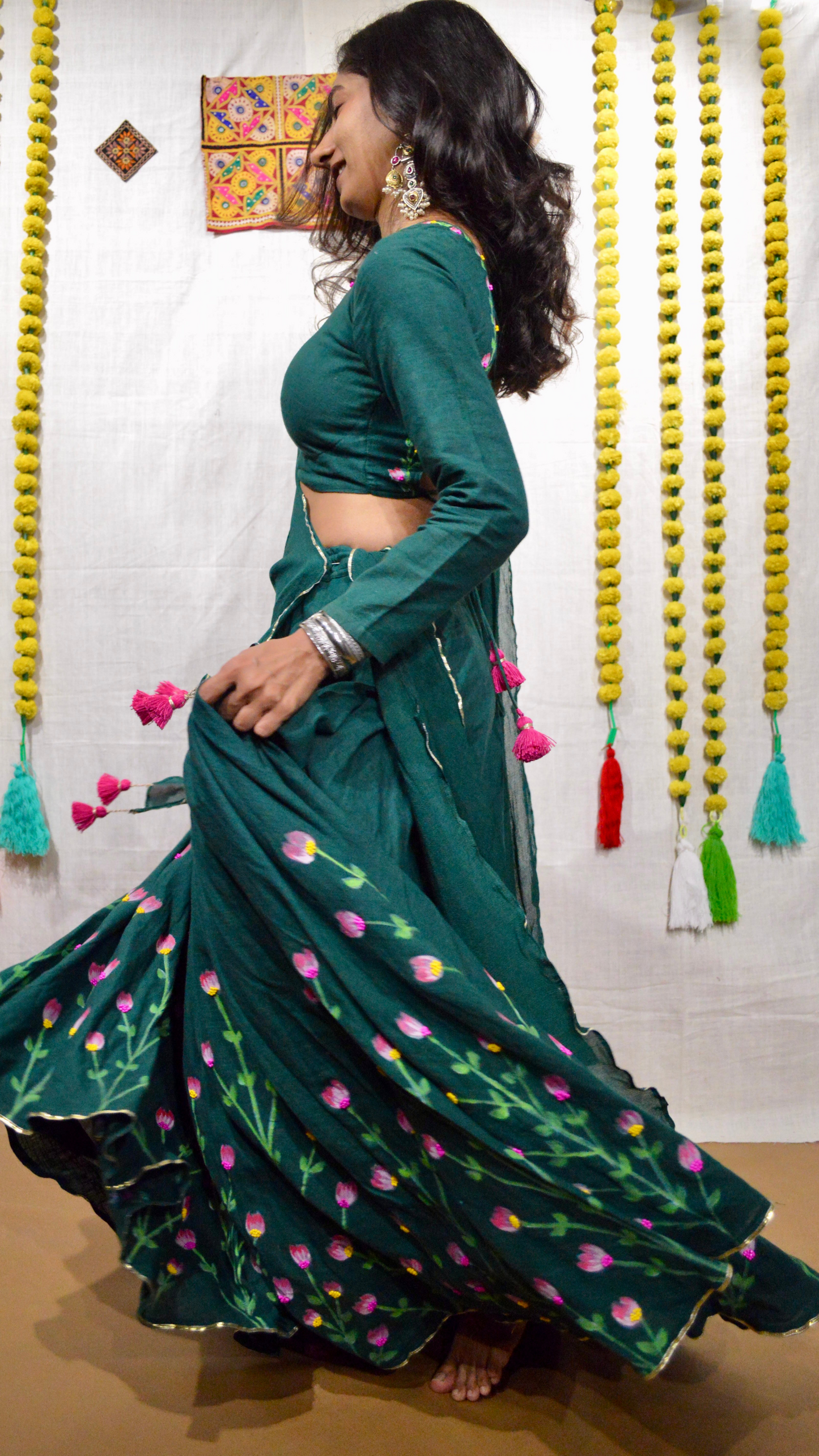 Vrindavan Phool Hand Painted Choli Set