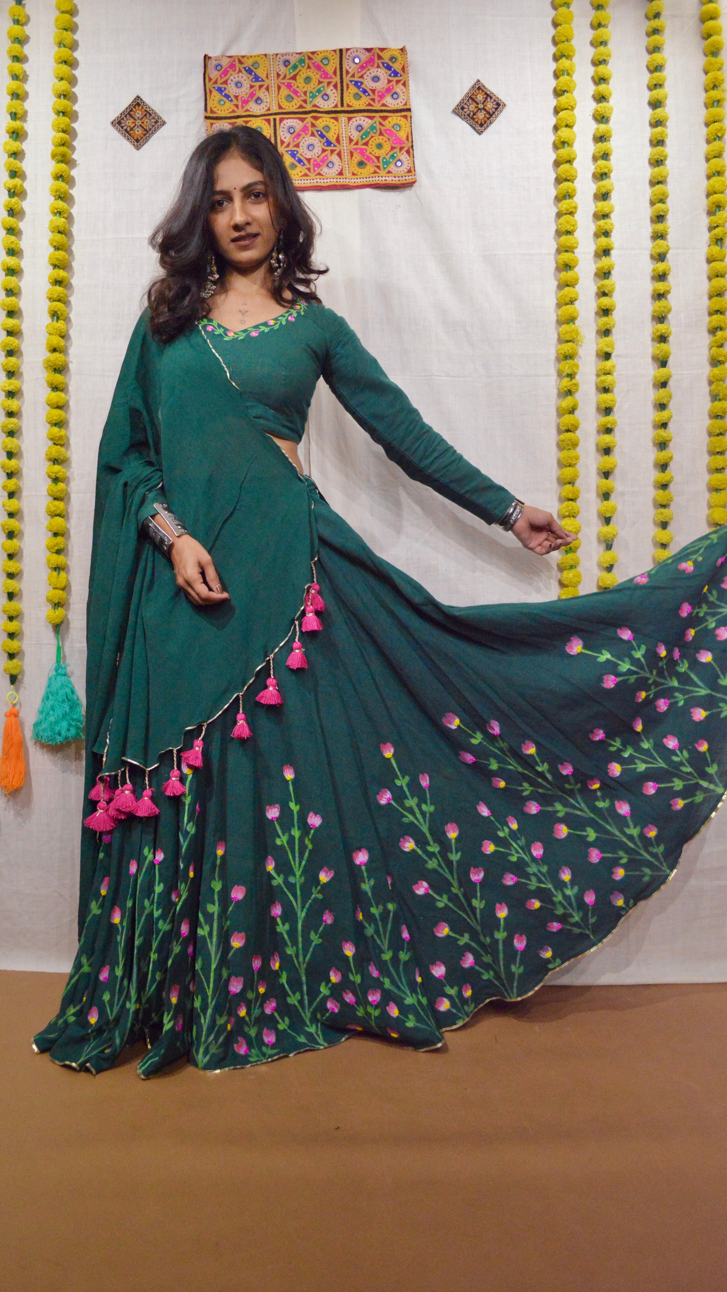 Vrindavan Phool Hand Painted Choli Set