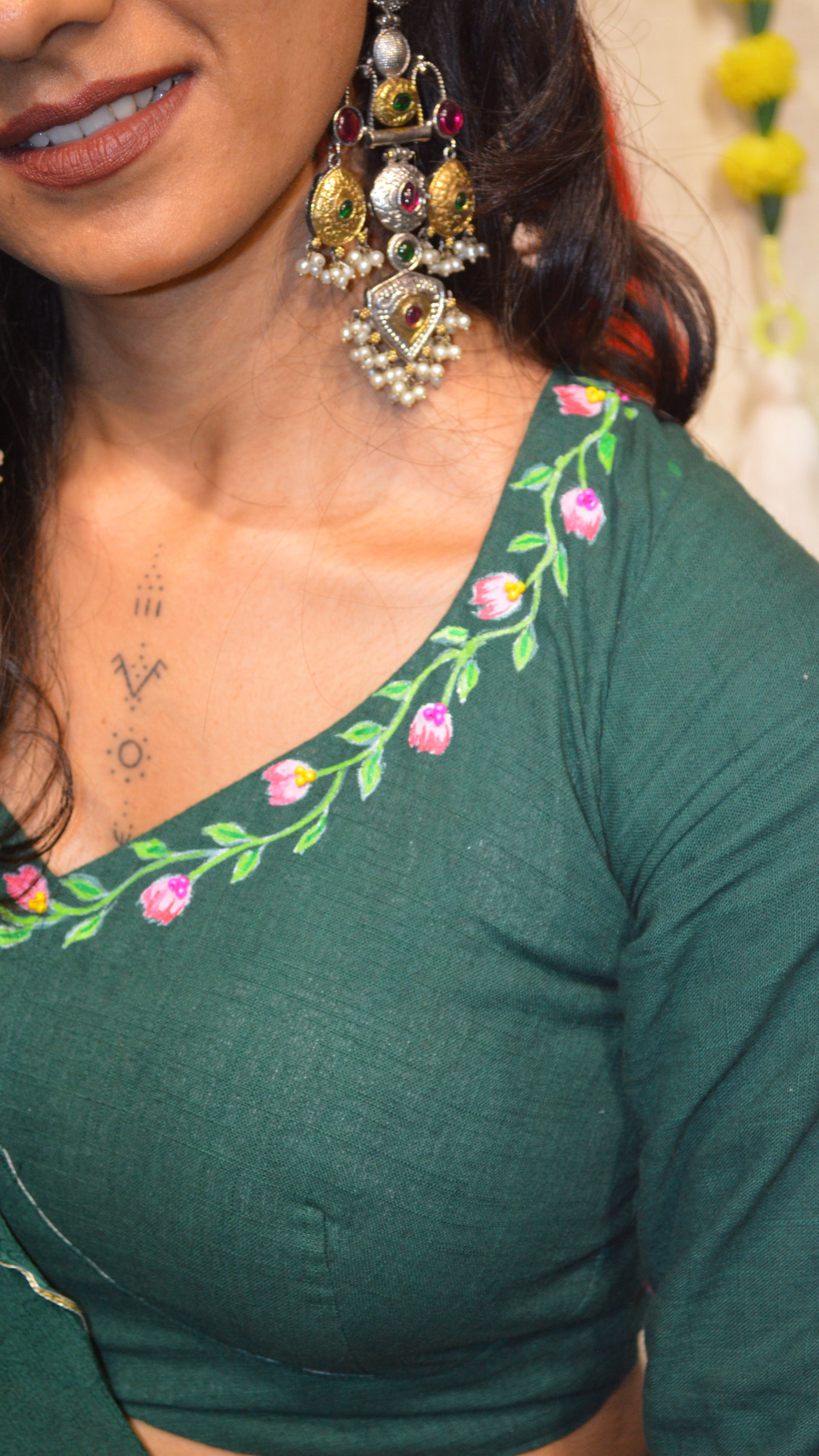 Vrindavan Phool Hand Painted Choli Set
