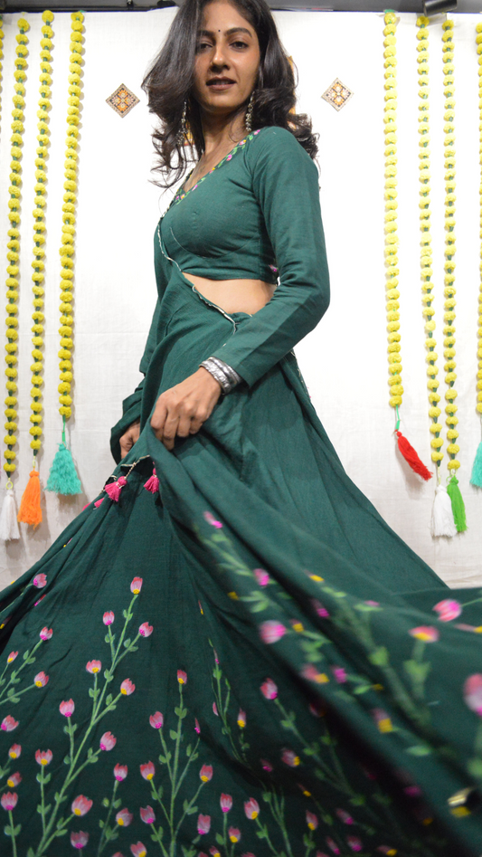 Vrindavan Phool Hand Painted Choli Set