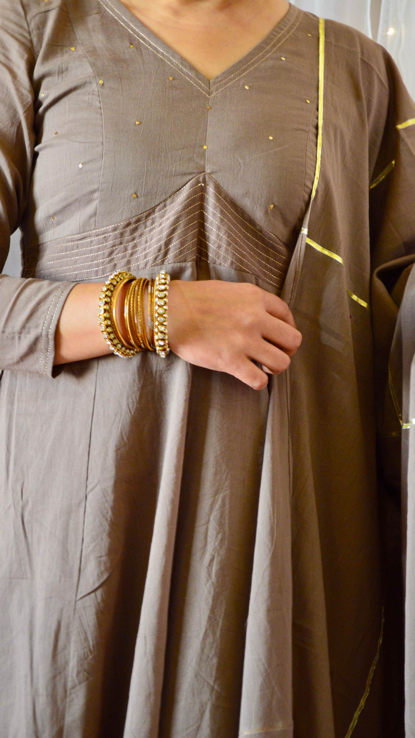 The Sunheri Ash Grey Anarkali Dress