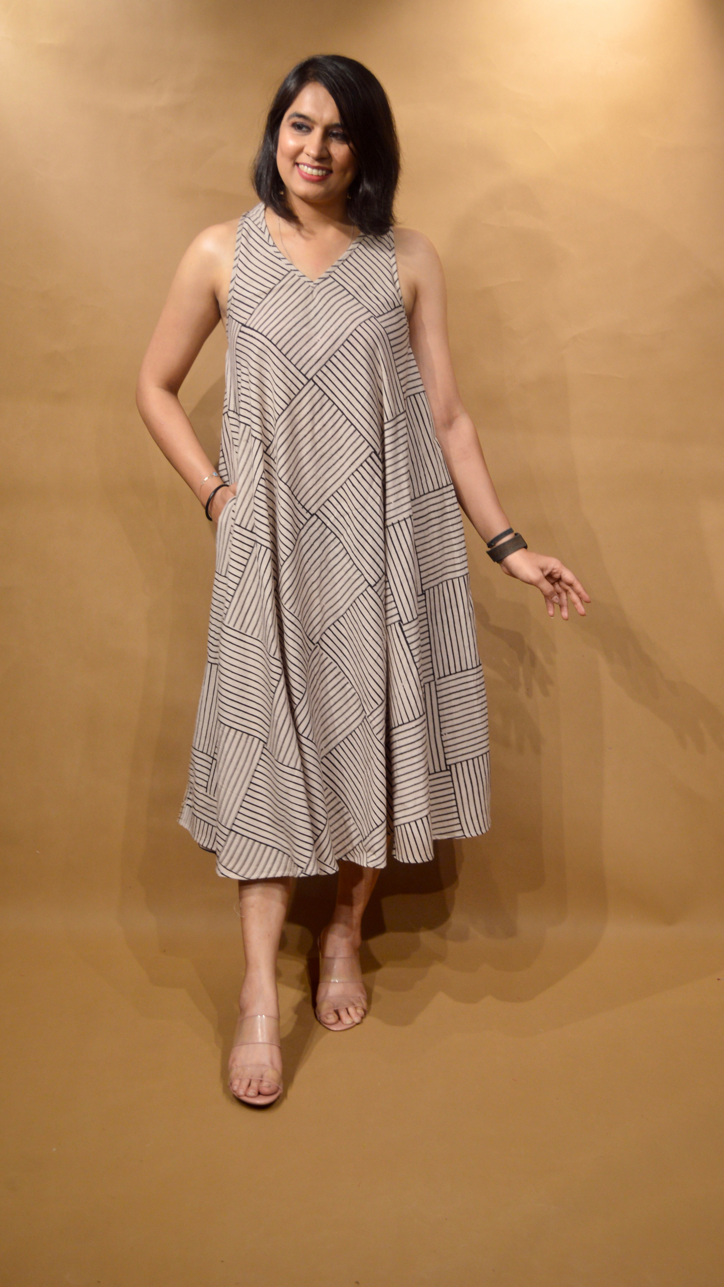 Beige Circular Geometric Dress