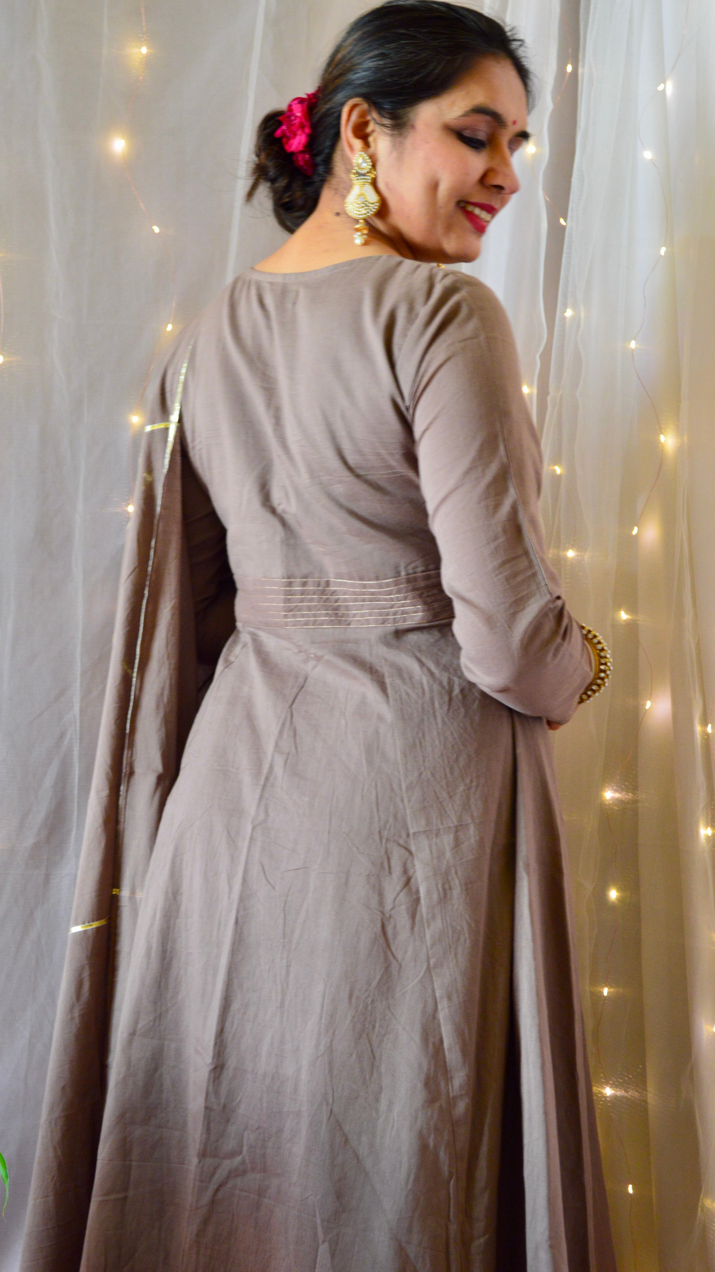 The Sunheri Ash Grey Anarkali Dress