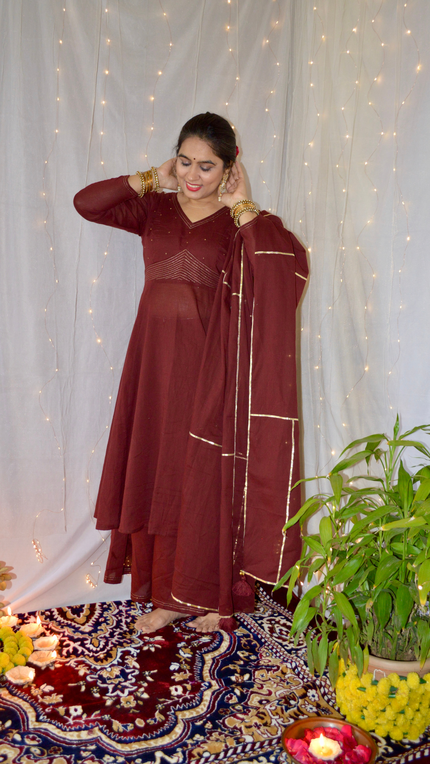 The Sunheri Maroon Anarkali Dress