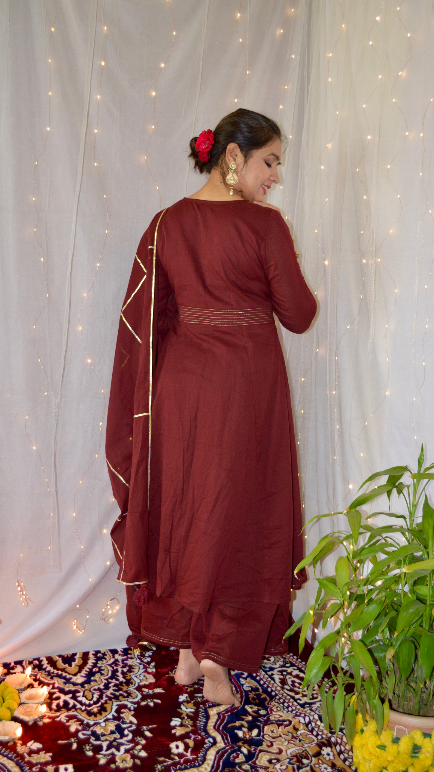 The Sunheri Maroon Anarkali Dress