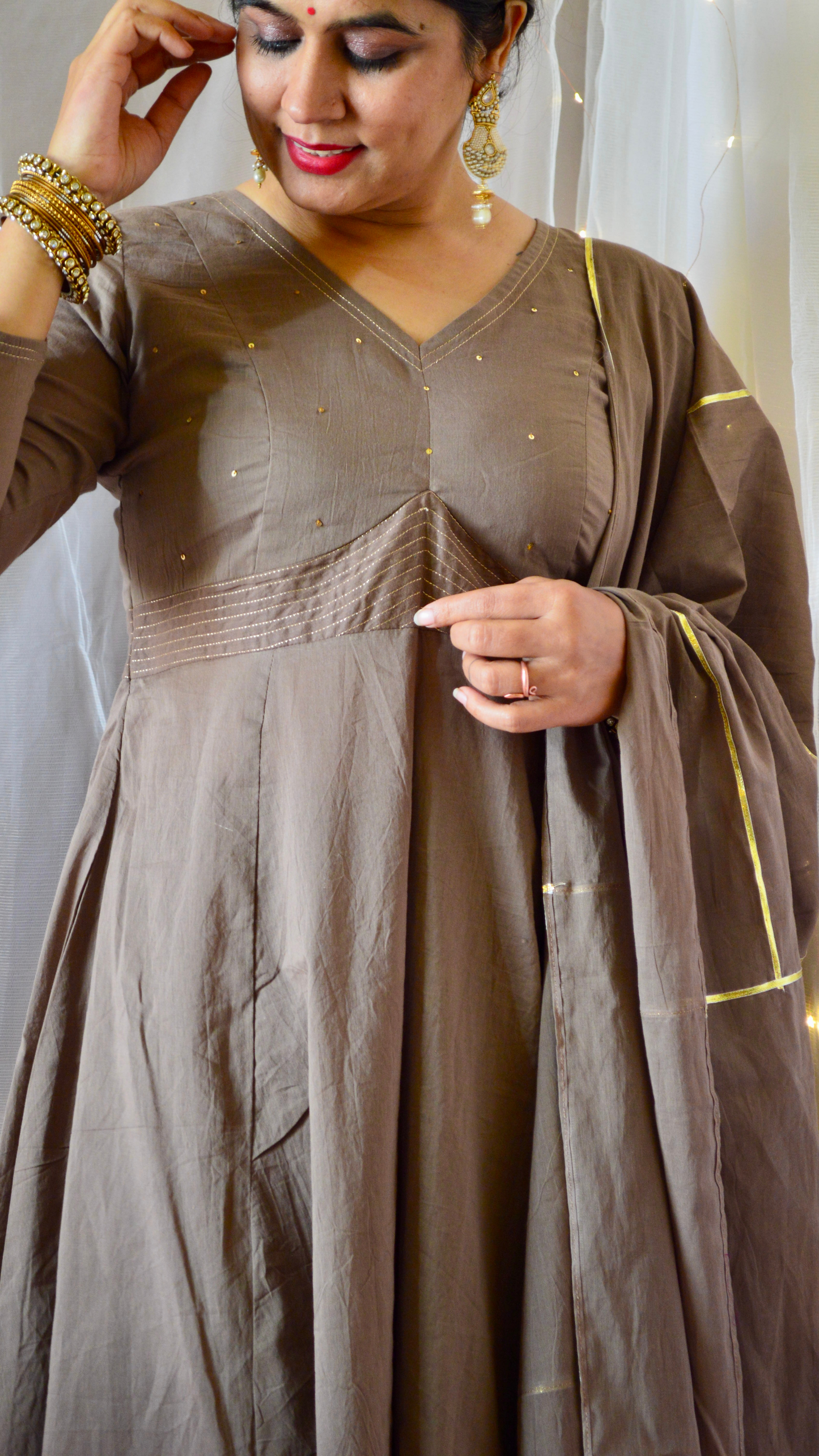 The Sunheri Ash Grey Anarkali Dress