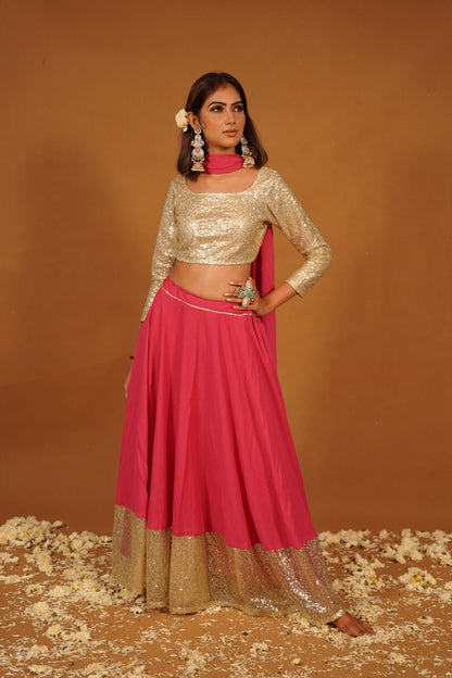 HOT PINK SEQUENCE MUL SKIRT