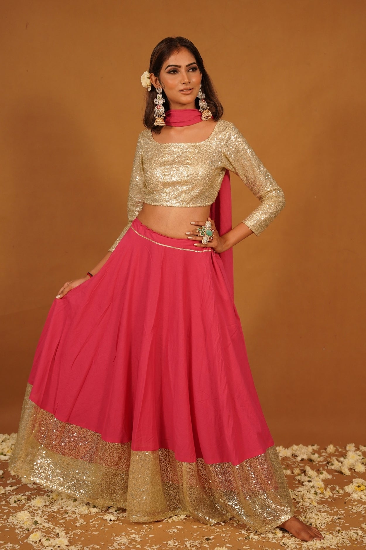 HOT PINK SEQUENCE MUL SKIRT