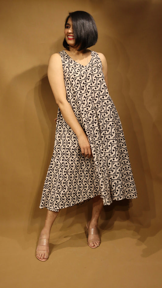 Ivory Maze Monochrome Circular Dress
