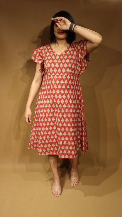 Block print A line dress