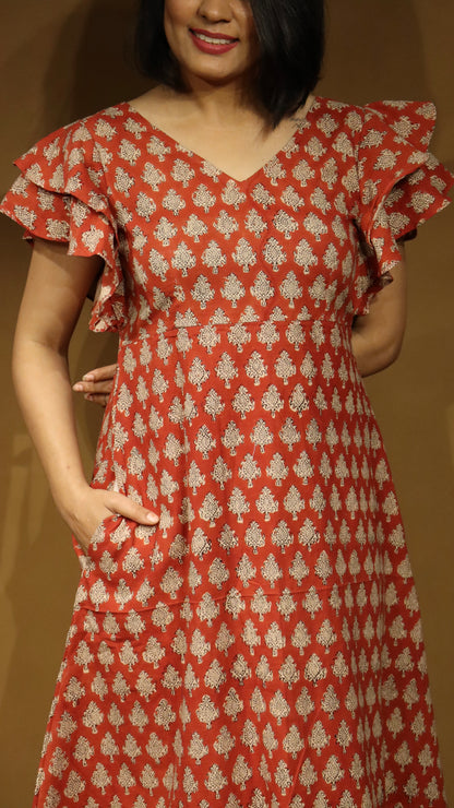 Block print A line dress