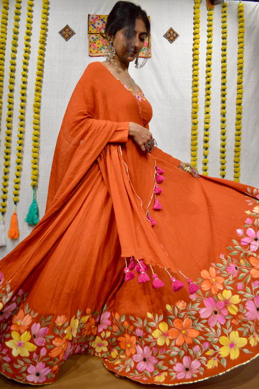 Keshariya Blossom Hand painted Choli Set