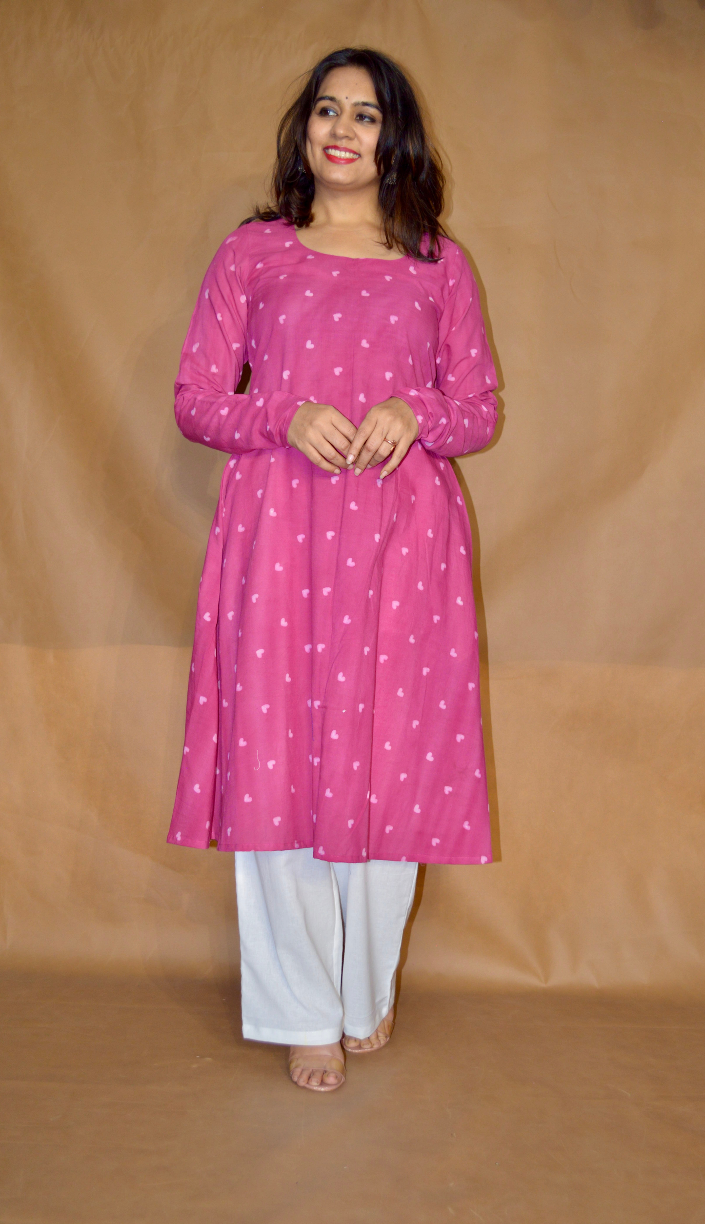 Fuchsia Love Dabu Mul Cotton A-Line Kurta