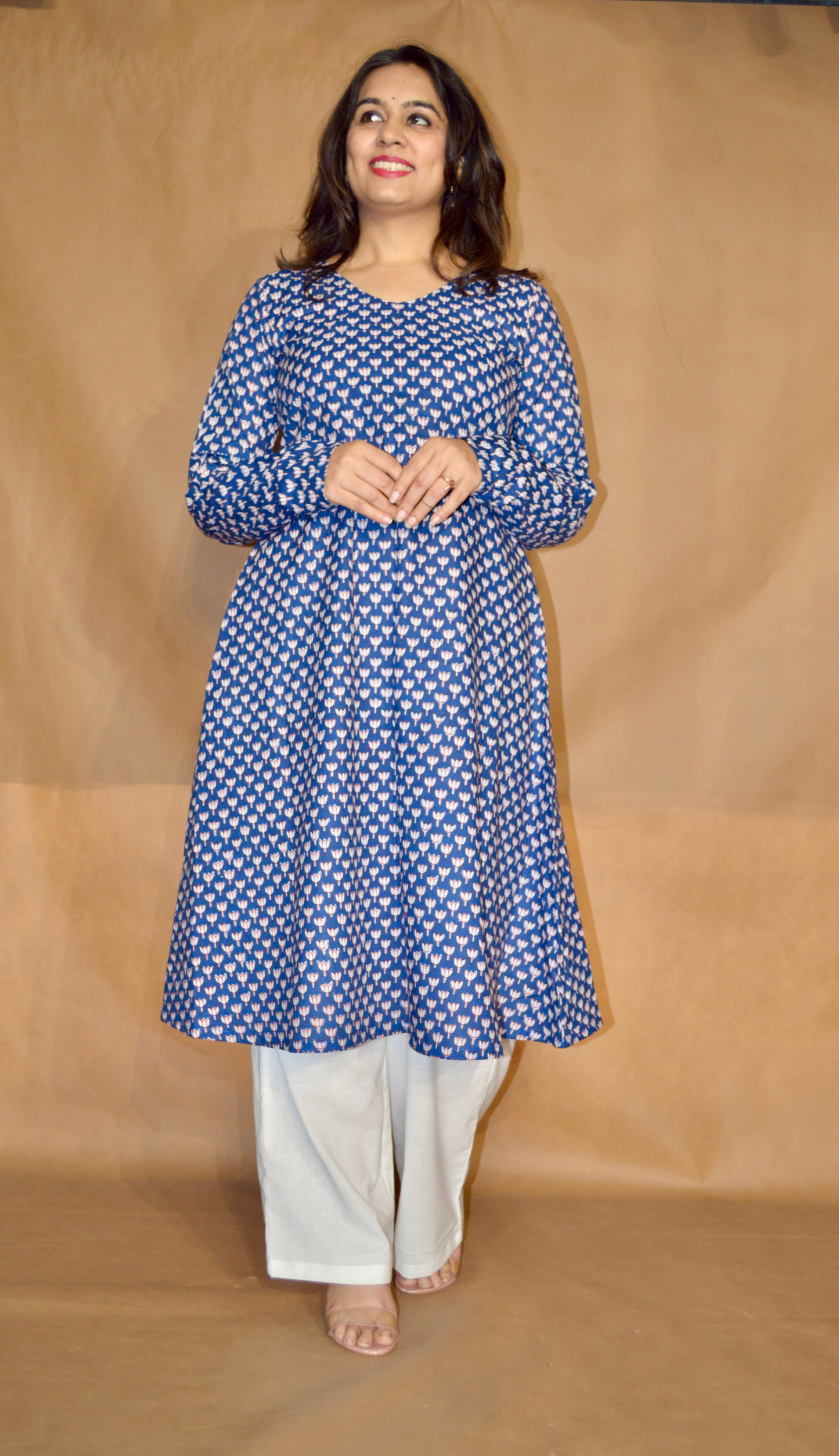 Deeped in blue Sanganeri Mul Cotton A-Line kurta