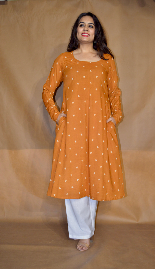 Amber Heart Dabu Mul Cotton A-Line Kurta