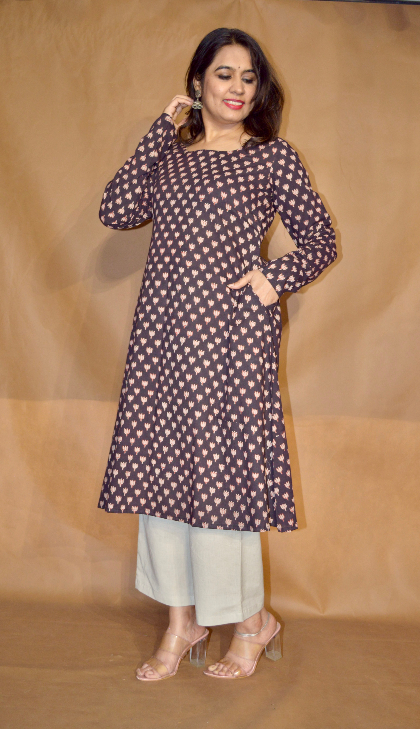 Plum Whisper Bagru Cotton A-Line Kurta